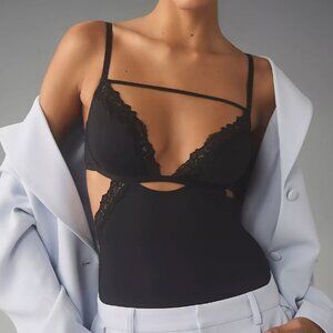 Anthropologie Strappy Cutout Bodysuit NWT black size M